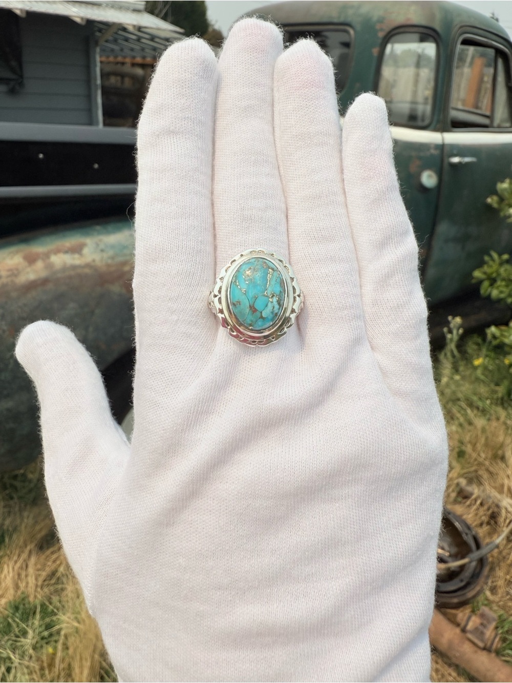 Sterling Silver Turquoise Statement Ring - Blue Turquoise - Picture 7 of 16
